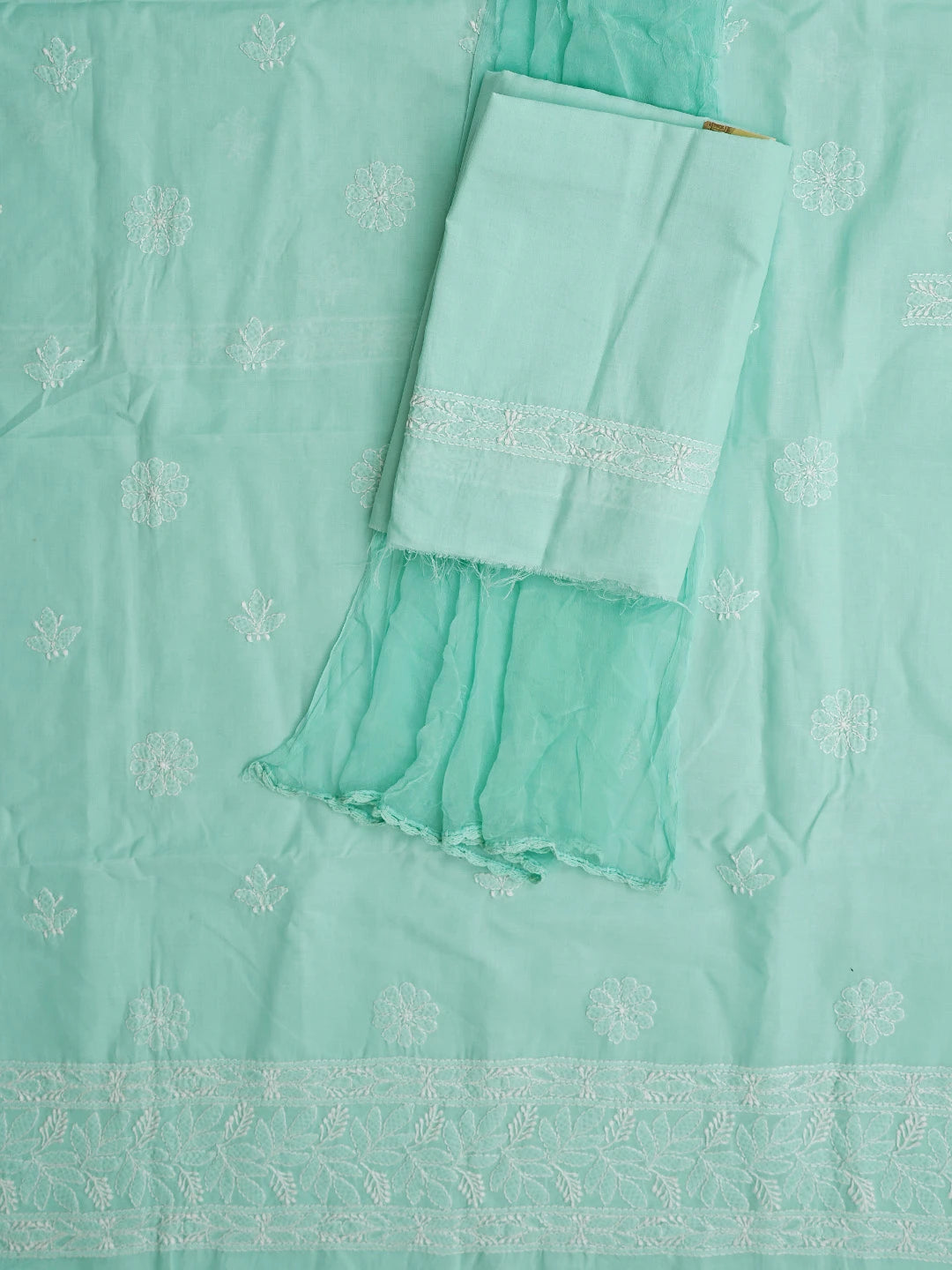 Ada Hand Embroidered Sea Green Cotton Lucknowi Chikankari Unstitched Suit Piece 01A818688
