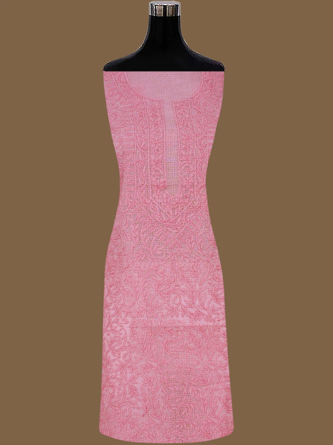 Ada Hand Embroidered Flamingo Pink Kota Lucknowi Chikankari Unstitched Kurta Dupatta Set 01A831688