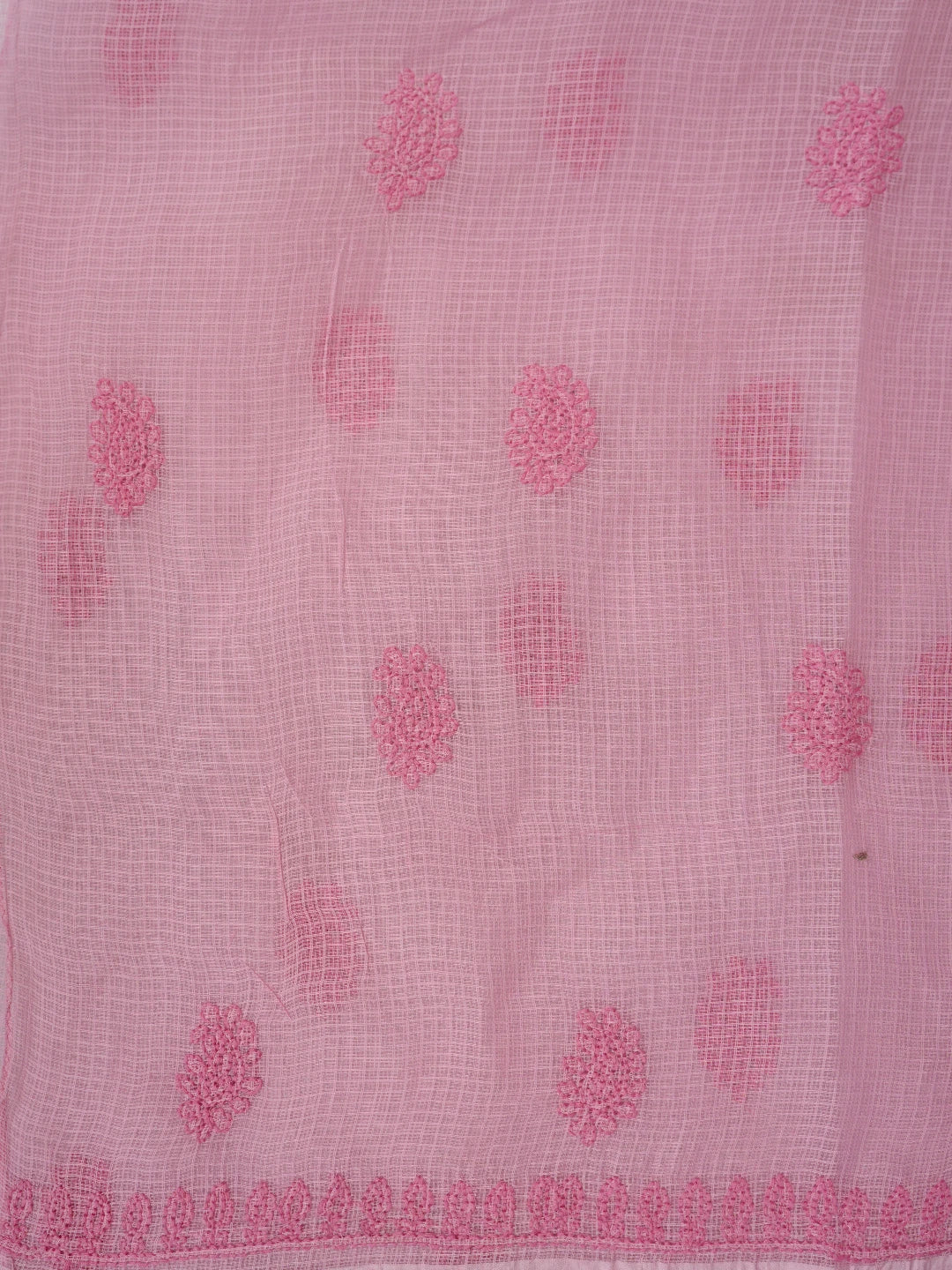 Ada Hand Embroidered Flamingo Pink Kota Lucknowi Chikankari Unstitched Kurta Dupatta Set 01A831688