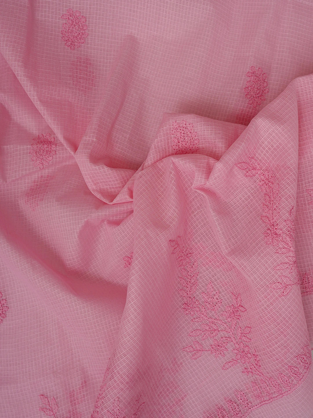 Ada Hand Embroidered Flamingo Pink Kota Lucknowi Chikankari Unstitched Kurta Dupatta Set 01A831688