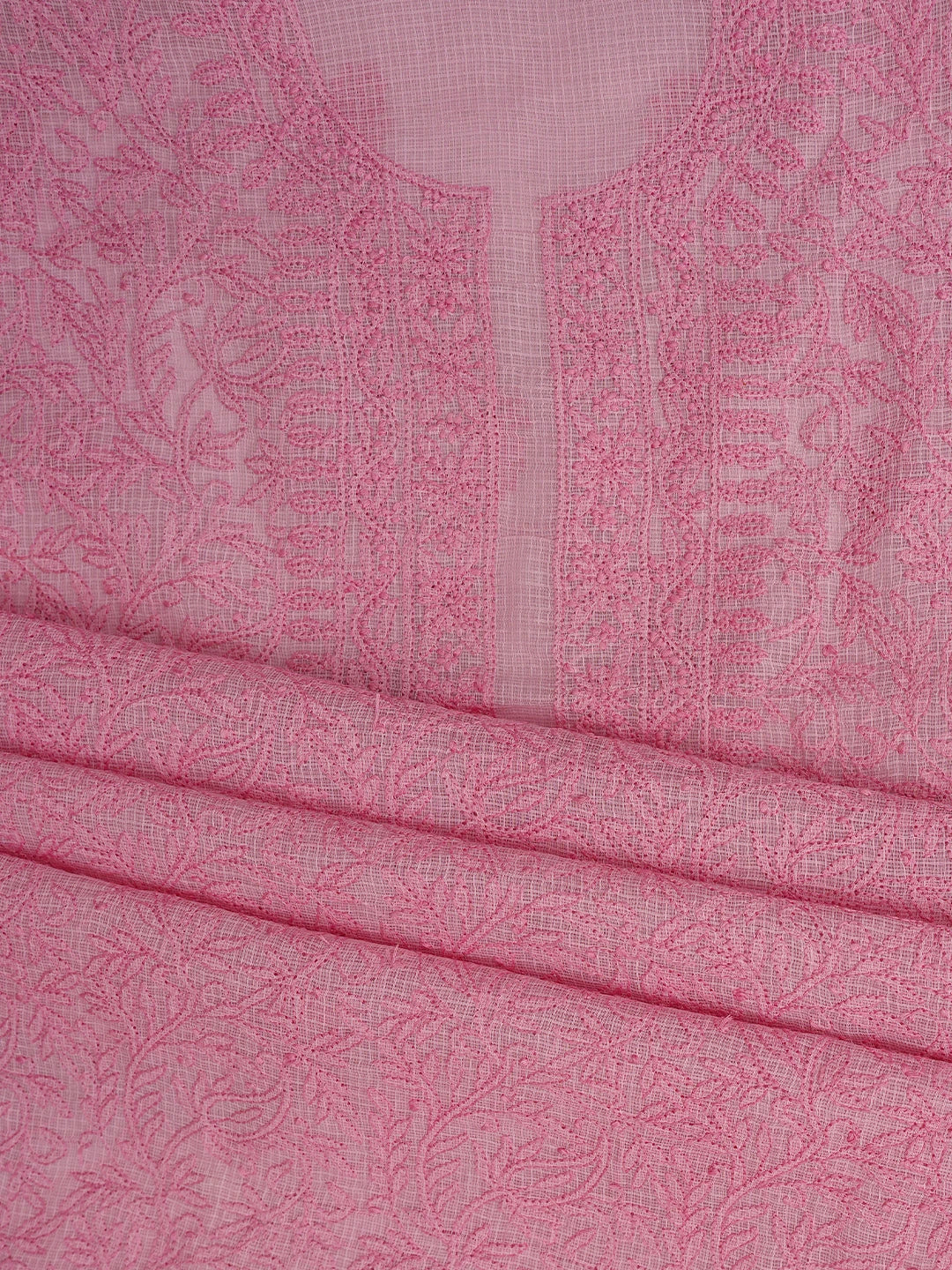 Ada Hand Embroidered Flamingo Pink Kota Lucknowi Chikankari Unstitched Kurta Dupatta Set 01A831688