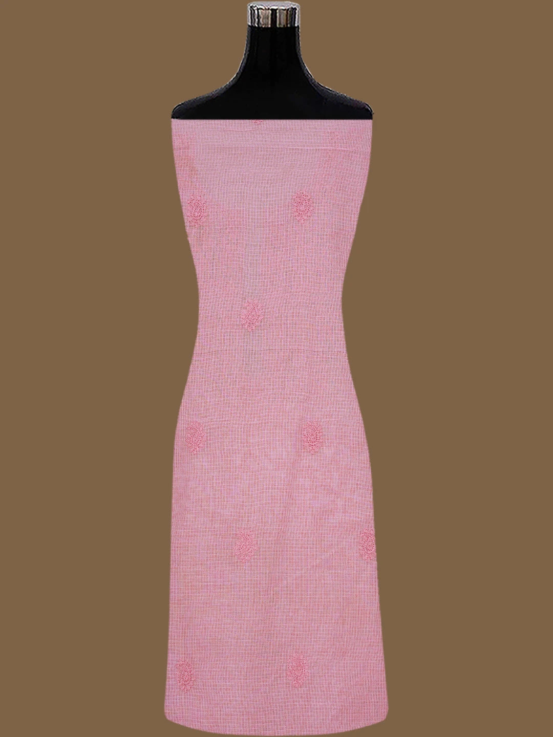 Ada Hand Embroidered Flamingo Pink Kota Lucknowi Chikankari Unstitched Kurta Dupatta Set 01A831688