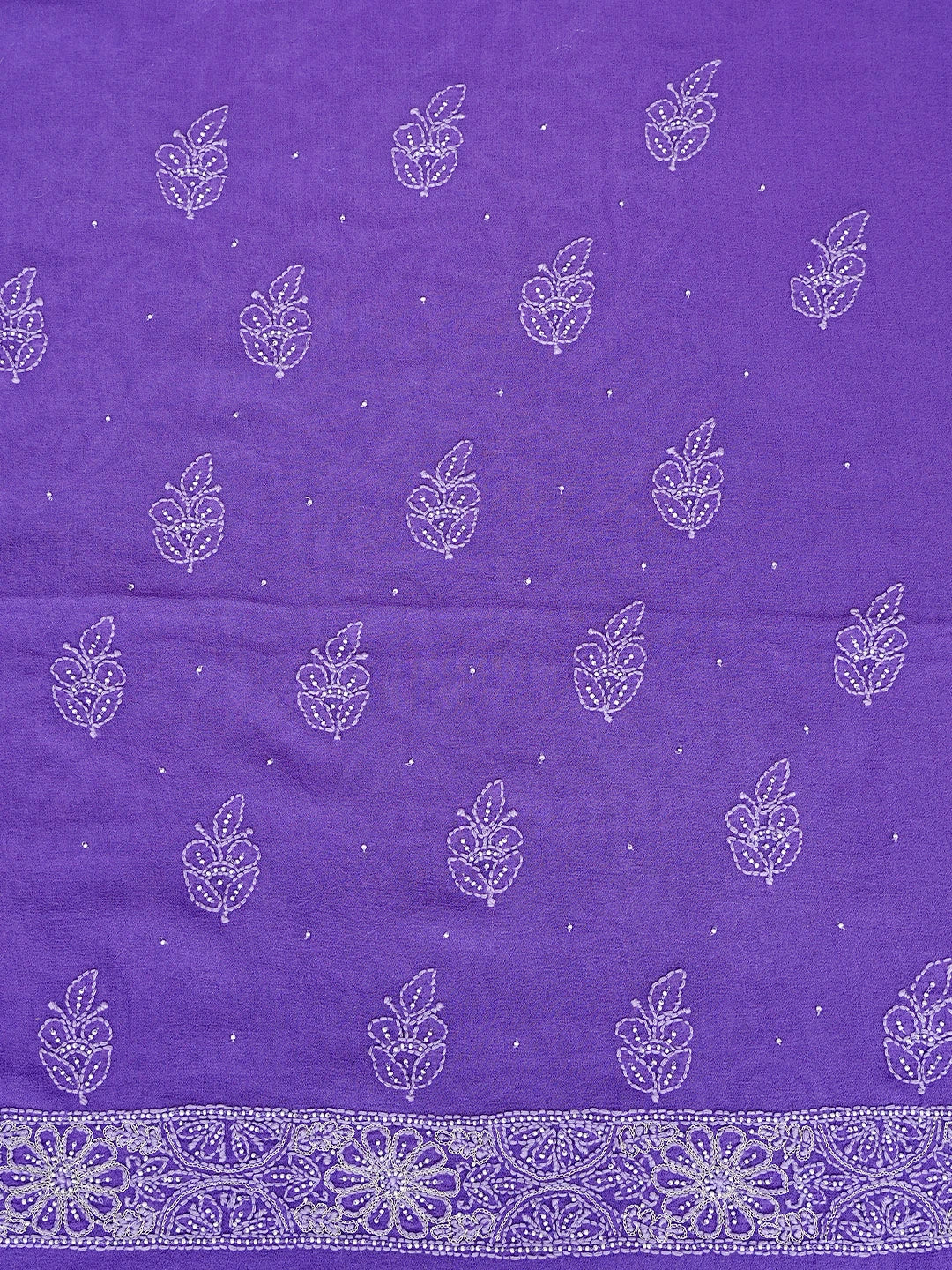 Ada Hand Embroidered Purple Pure Georgette Lucknowi Chikankari Unstitched Kurta Dupatta Set With Pearl Work 01A693926