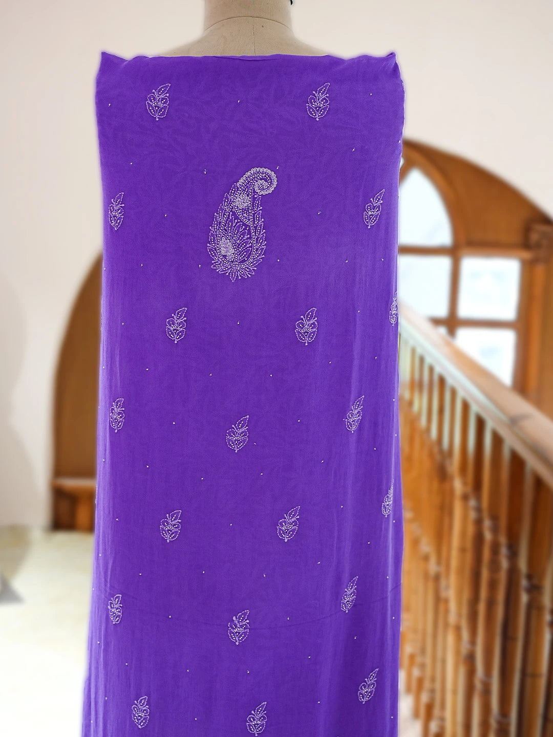 Ada Hand Embroidered Purple Pure Georgette Lucknowi Chikankari Unstitched Kurta Dupatta Set With Pearl Work 01A693926