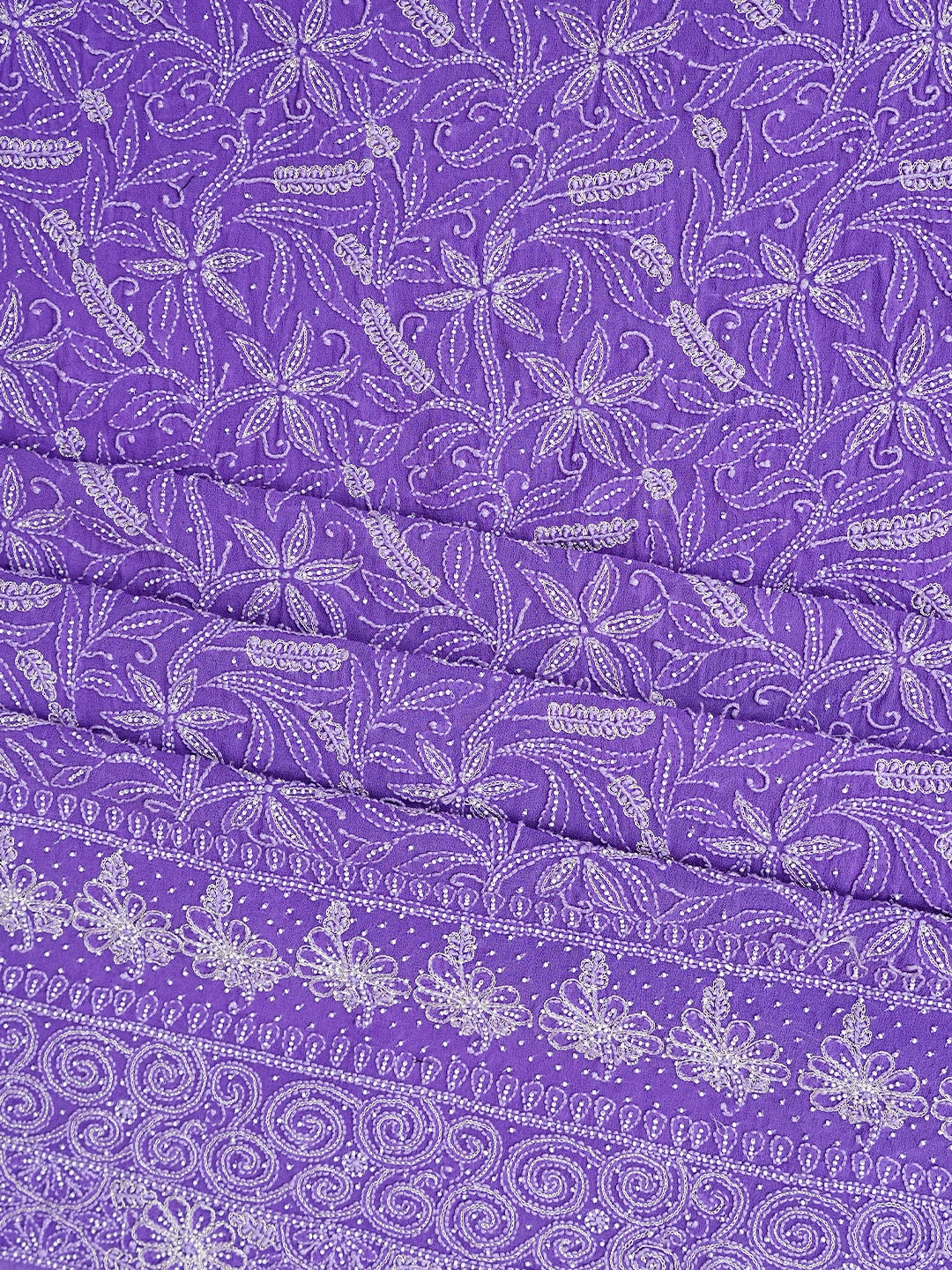Ada Hand Embroidered Purple Pure Georgette Lucknowi Chikankari Unstitched Kurta Dupatta Set With Pearl Work 01A693926