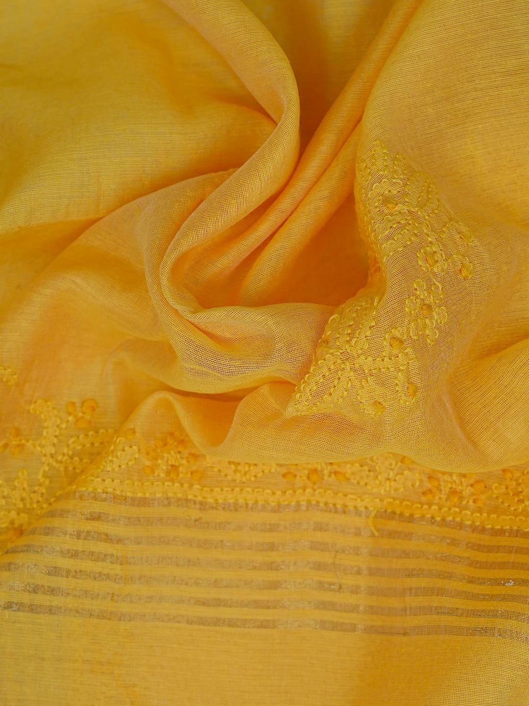 Ada Hand Embroidered Mustard Chanderi Lucknowi Chikankari Unstitched Kurta Dupatta Set 01A726629