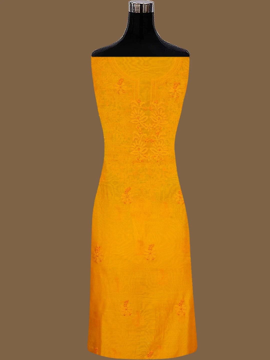 Ada Hand Embroidered Mustard Chanderi Lucknowi Chikankari Unstitched Kurta Dupatta Set 01A726629
