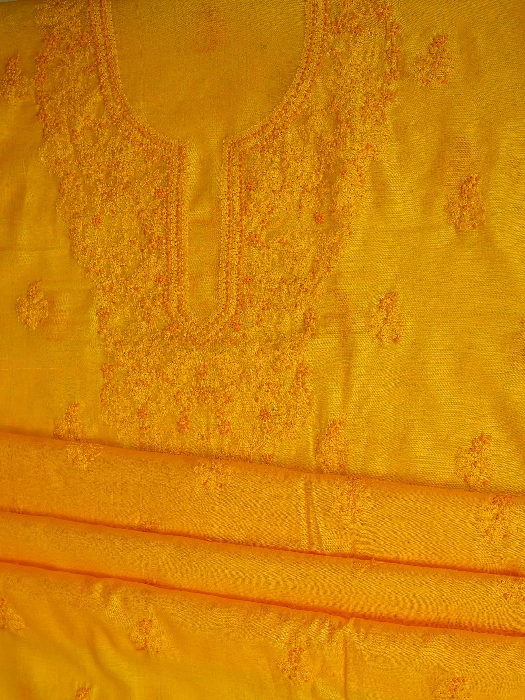 Ada Hand Embroidered Mustard Chanderi Lucknowi Chikankari Unstitched Kurta Dupatta Set 01A726629