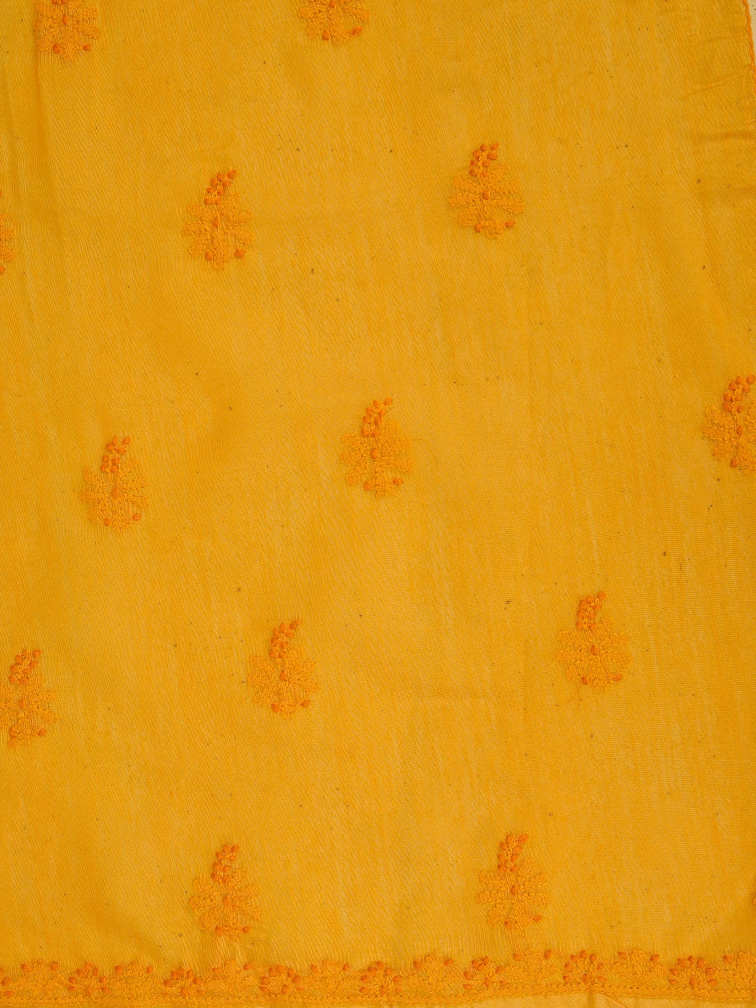 Ada Hand Embroidered Mustard Chanderi Lucknowi Chikankari Unstitched Kurta Dupatta Set 01A726629