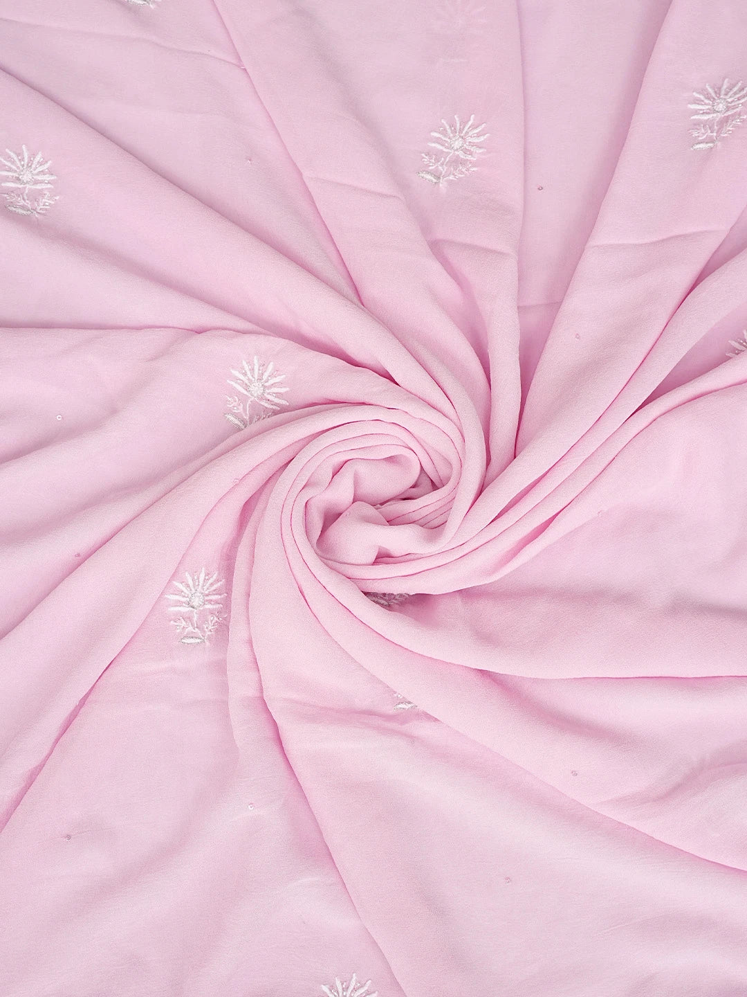 Ada Hand Embroidered Pink Pure Georgette Lucknowi Chikankari Unstitched Kurta Dupatta Set With Pearl Work 01A712923