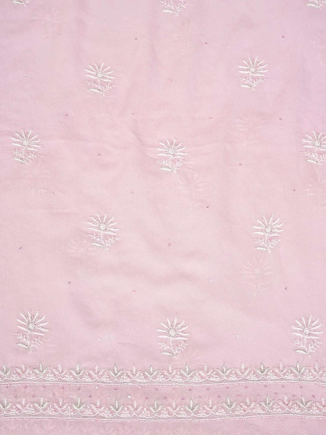 Ada Hand Embroidered Pink Pure Georgette Lucknowi Chikankari Unstitched Kurta Dupatta Set With Pearl Work 01A712923