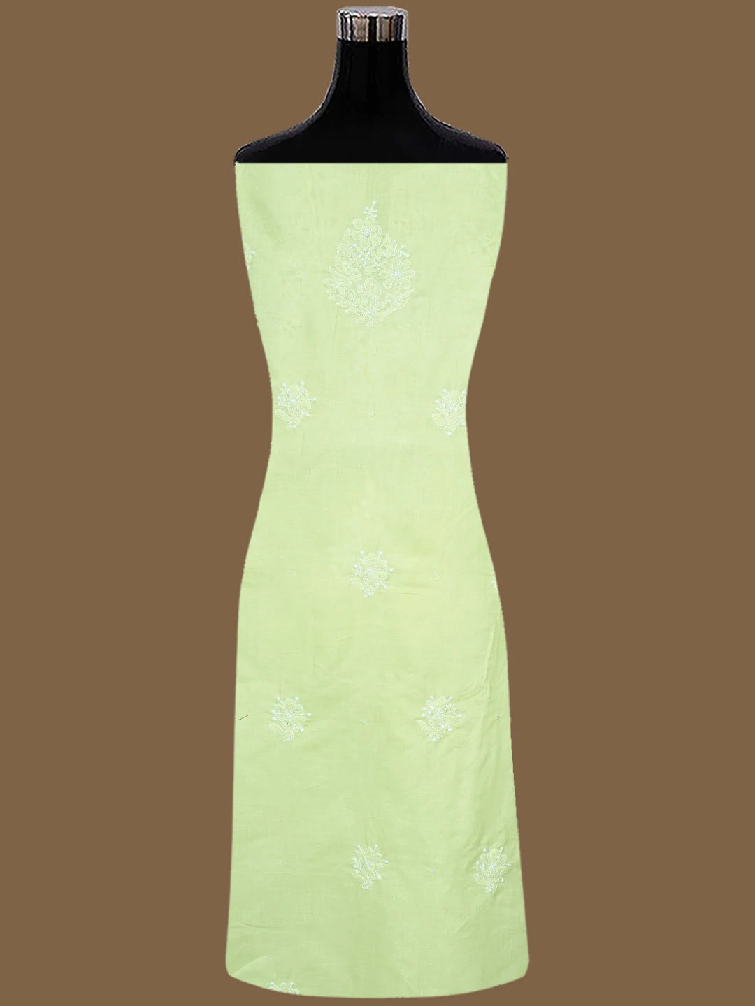 Ada Hand Embroidered Lime Green Cotton Lucknowi Chikankari Unstitched Suit Piece With Cutdana Work 01A767440