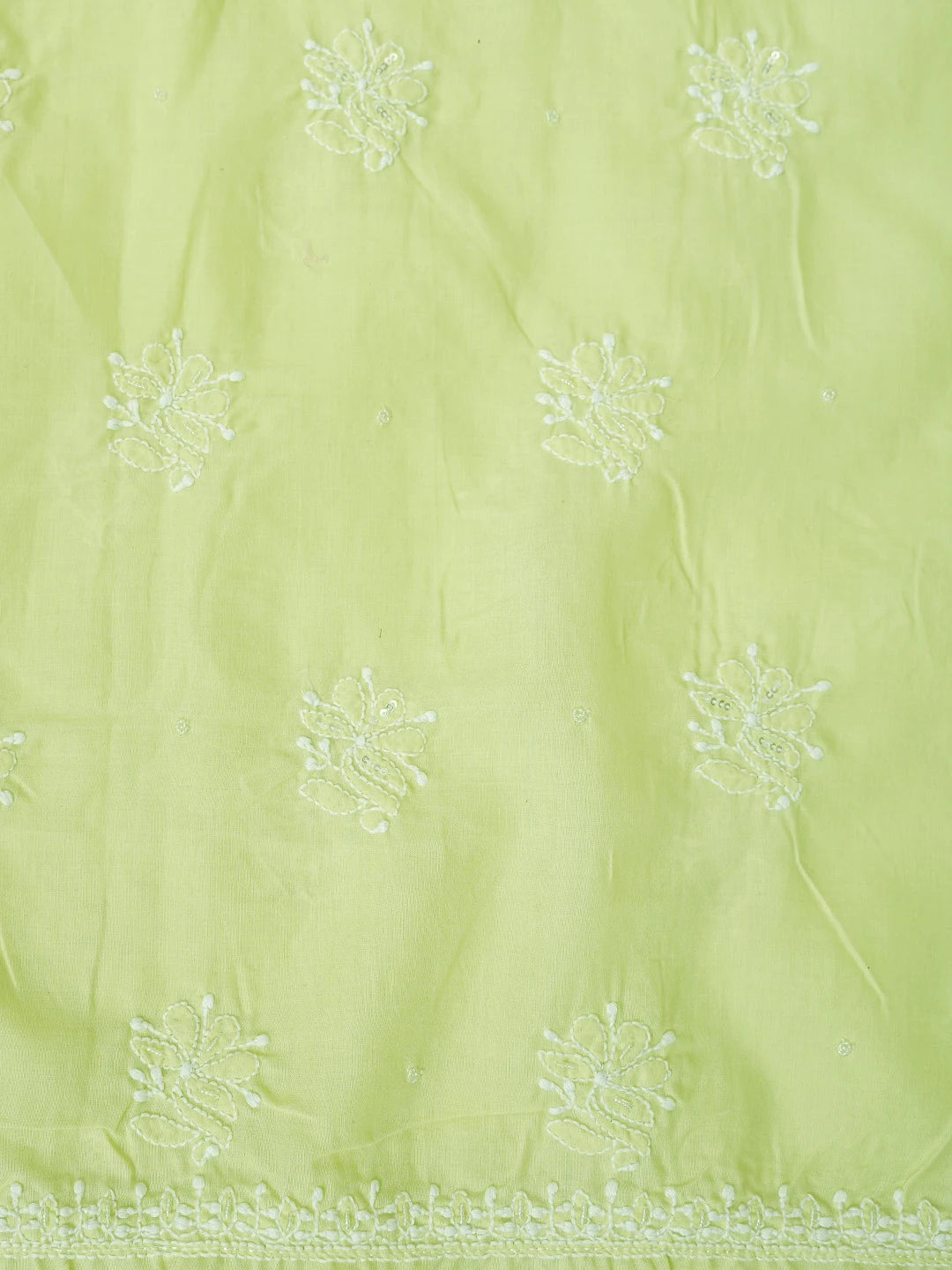 Ada Hand Embroidered Lime Green Cotton Lucknowi Chikankari Unstitched Suit Piece With Cutdana Work 01A767440