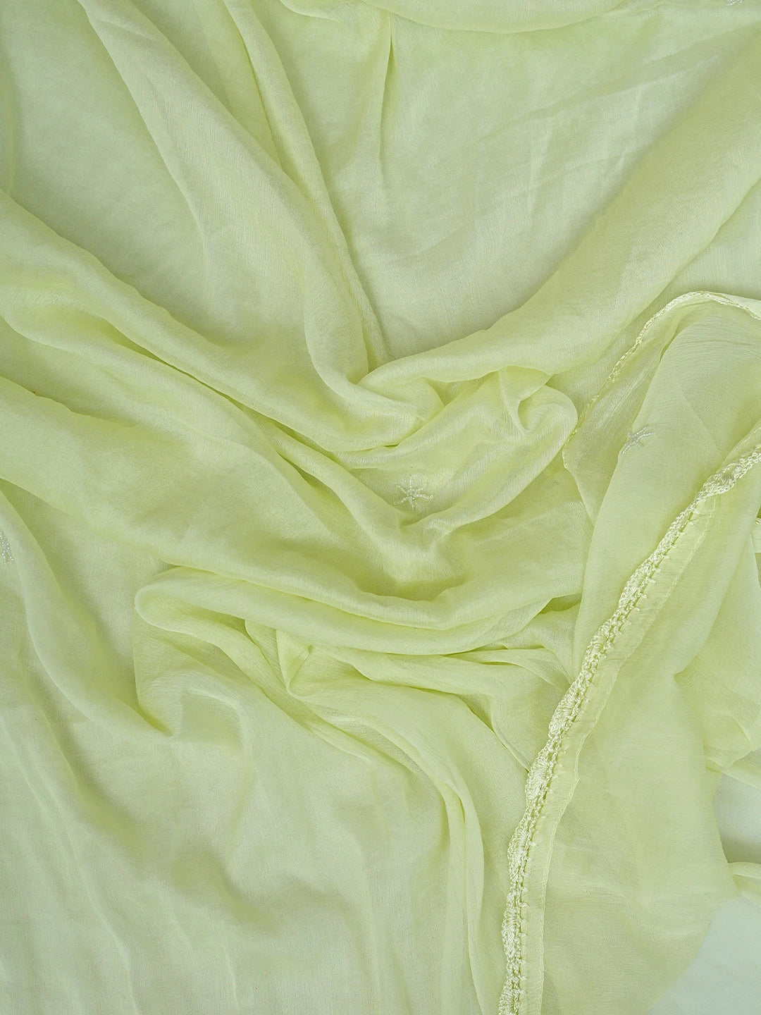 Ada Hand Embroidered Lime Green Cotton Lucknowi Chikankari Unstitched Suit Piece With Cutdana Work 01A767440