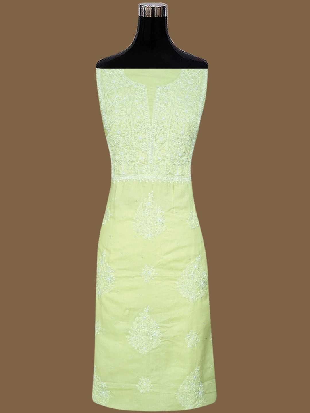 Ada Hand Embroidered Lime Green Cotton Lucknowi Chikankari Unstitched Suit Piece With Cutdana Work 01A767440