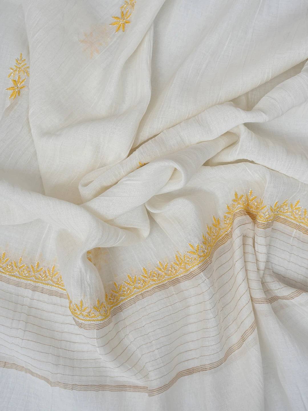 Ada Hand Embroidered White Cotton Lucknowi Chikankari Unstitched Kurta Dupatta Set With Sequinned Work 01A510694