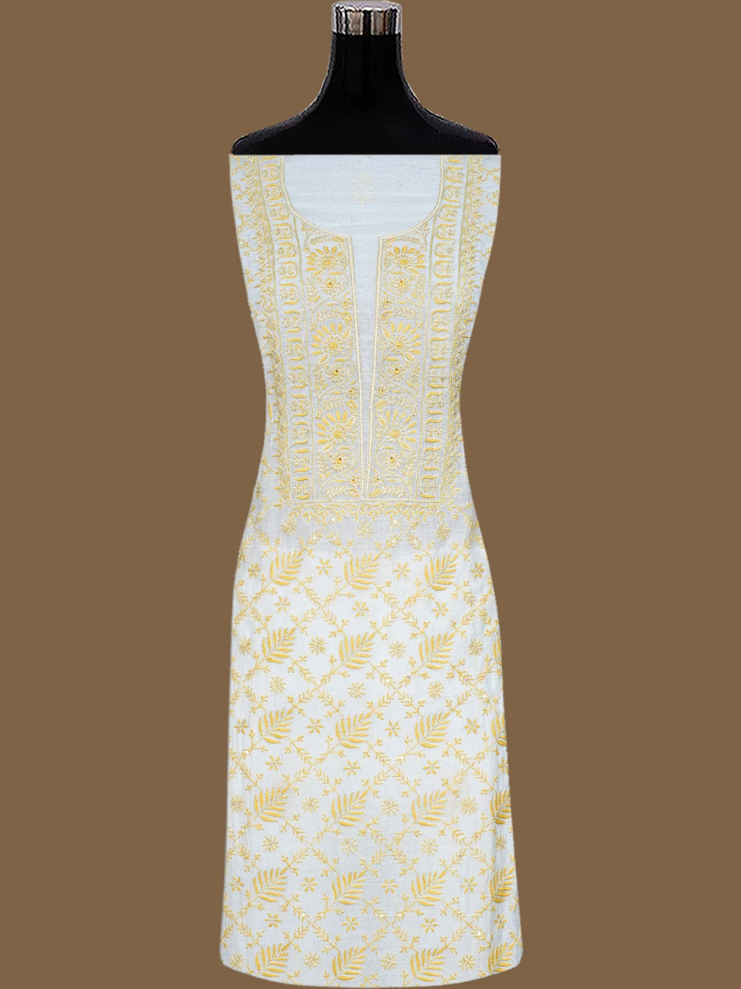 Ada Hand Embroidered White Cotton Lucknowi Chikankari Unstitched Kurta Dupatta Set With Sequinned Work 01A510694