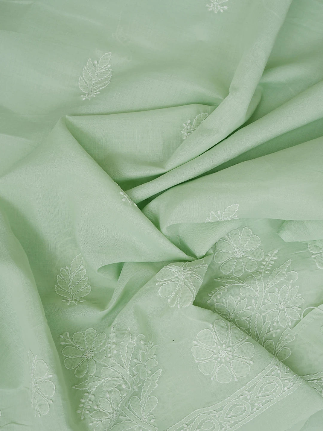 Ada Hand Embroidered Light Green Cotton Lucknowi Chikankari Unstitched Suit Piece 01A832140