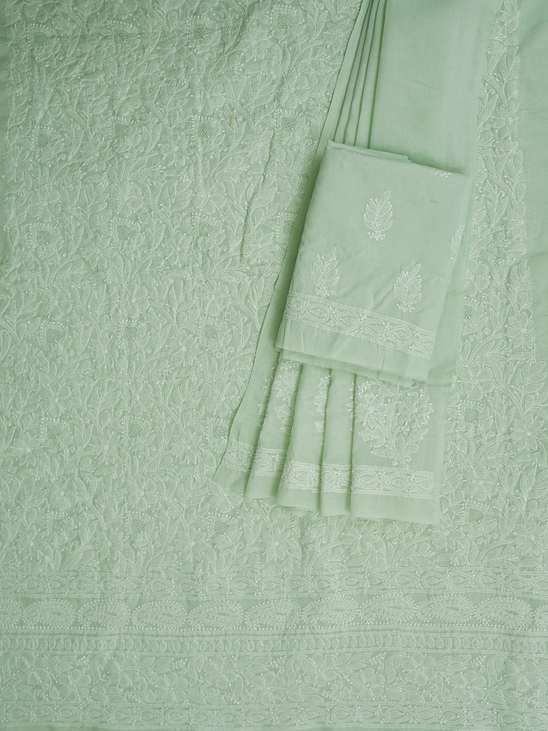 Ada Hand Embroidered Light Green Cotton Lucknowi Chikankari Unstitched Suit Piece 01A832140