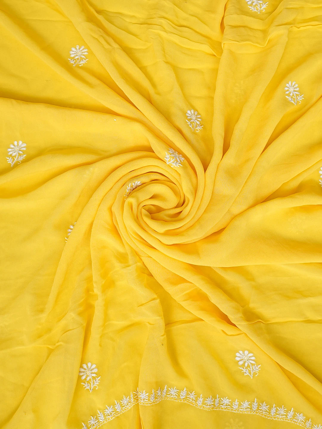 Ada Hand Embroidered Yellow Pure Georgette Lucknowi Chikankari Unstitched Kurta Dupatta Set With Pearl Work 01A705089