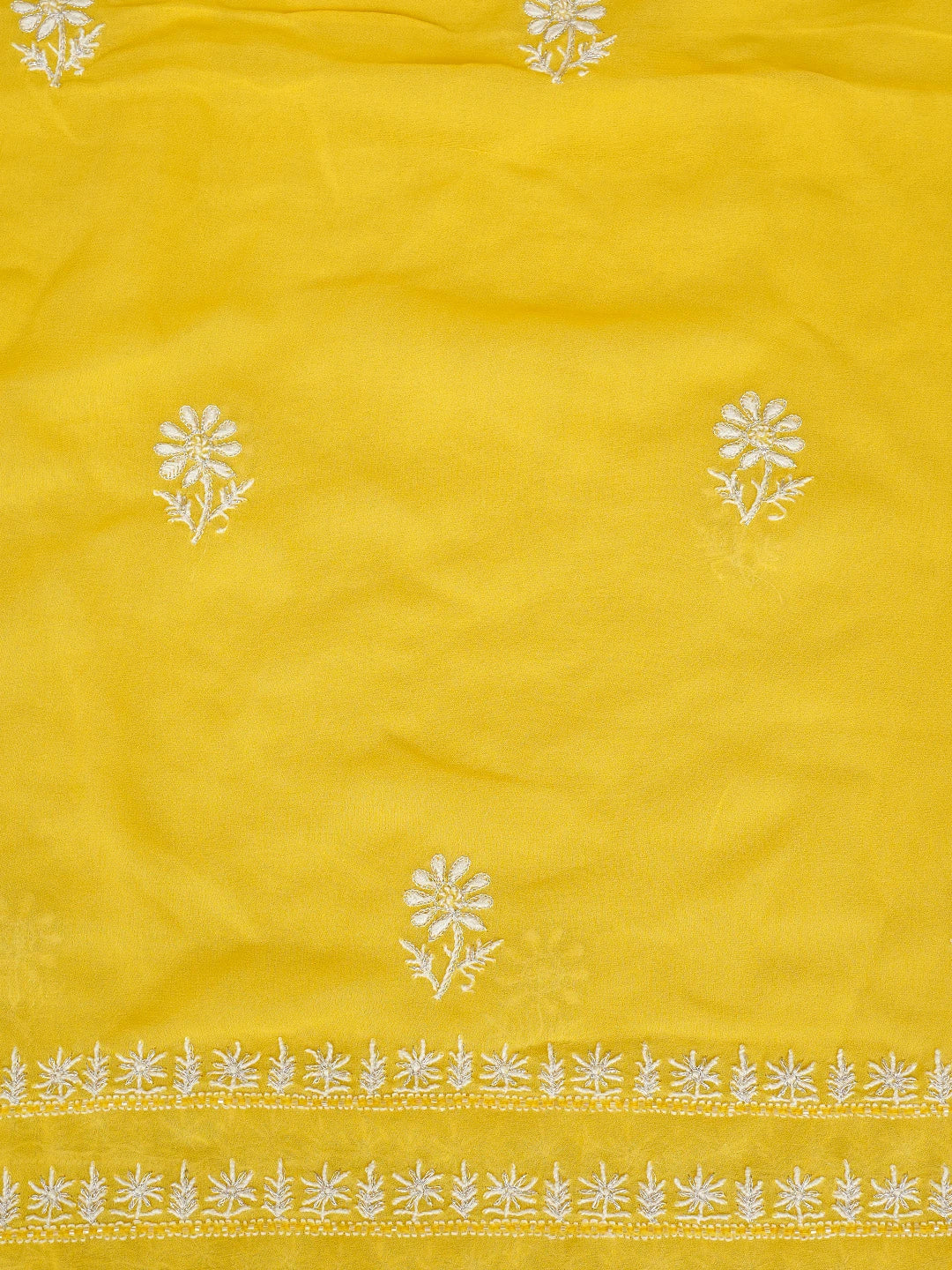 Ada Hand Embroidered Yellow Pure Georgette Lucknowi Chikankari Unstitched Kurta Dupatta Set With Pearl Work 01A705089