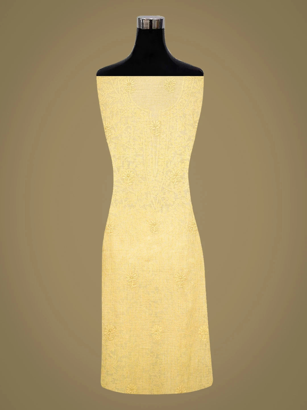 Ada Hand Embroidered Biscuit Yellow Kota Lucknowi Chikankari Unstitched Kurta Dupatta Set 01A681156