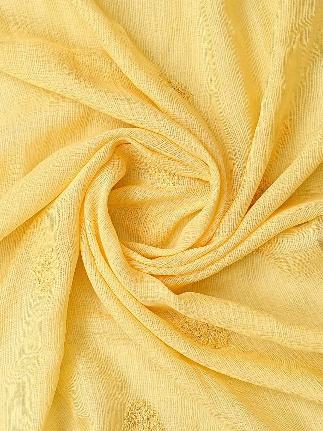 Ada Hand Embroidered Biscuit Yellow Kota Lucknowi Chikankari Unstitched Kurta Dupatta Set 01A681156