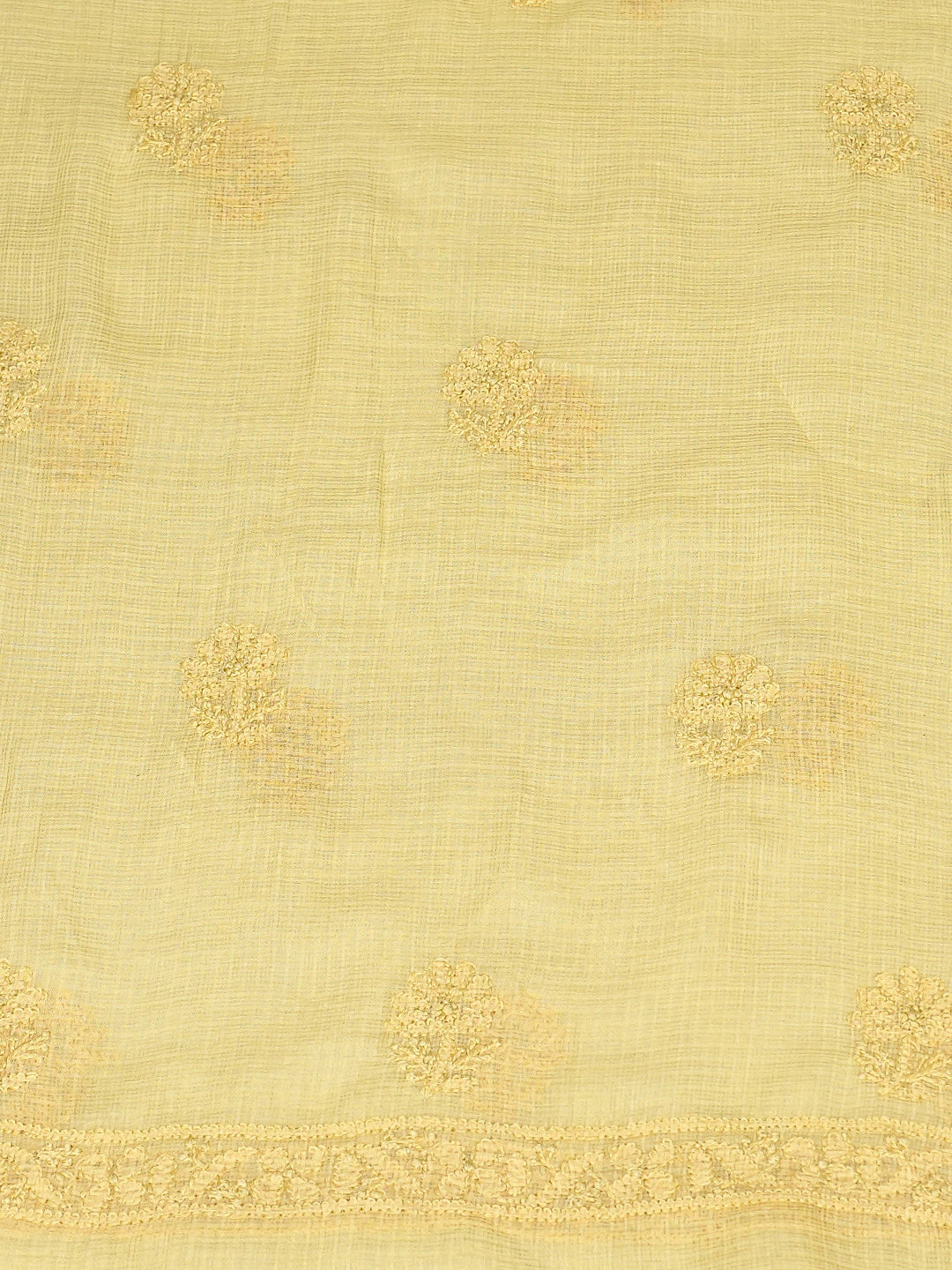 Ada Hand Embroidered Biscuit Yellow Kota Lucknowi Chikankari Unstitched Kurta Dupatta Set 01A681156