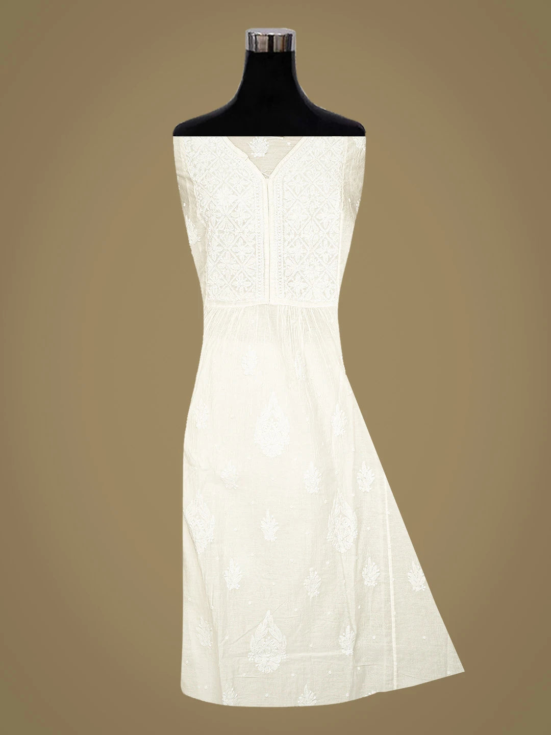 Ada Hand Embroidered White Chanderi Lucknowi Chikankari Semi-stitched Kurta Dupatta Set With Cutdana Work 01A833554