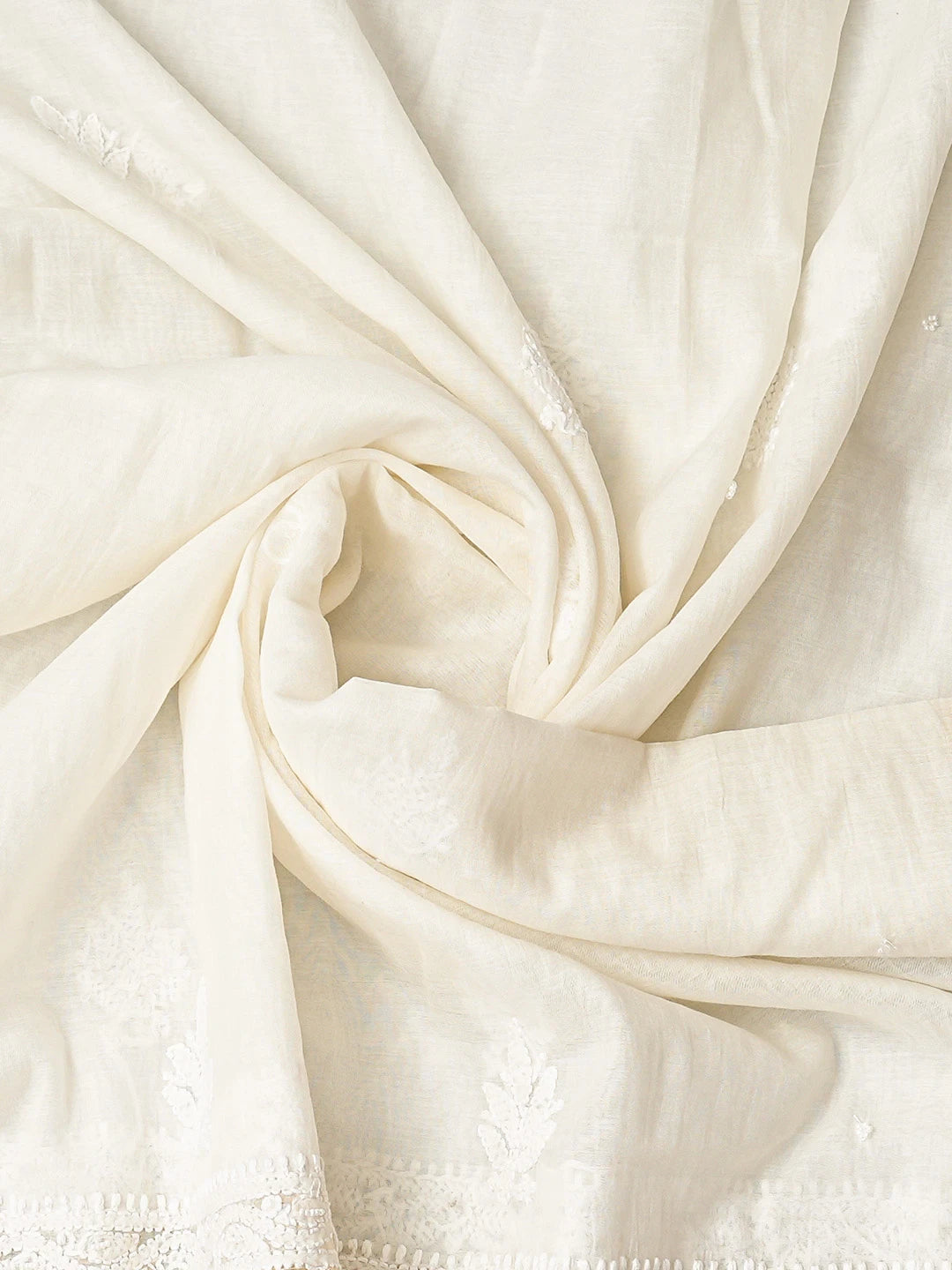 Ada Hand Embroidered White Chanderi Lucknowi Chikankari Semi-stitched Kurta Dupatta Set With Cutdana Work 01A833554
