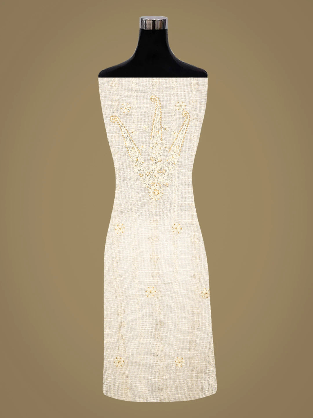 Ada Hand Embroidered Cream Kota Lucknowi Chikankari Unstitched Kurta Dupatta Set 01A831665