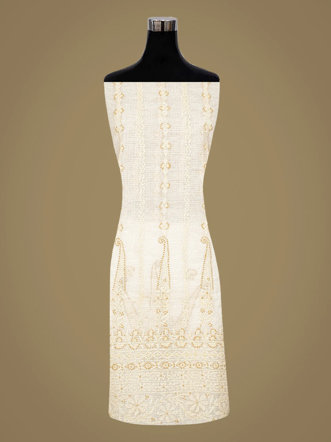 Ada Hand Embroidered Cream Kota Lucknowi Chikankari Unstitched Kurta Dupatta Set 01A831665