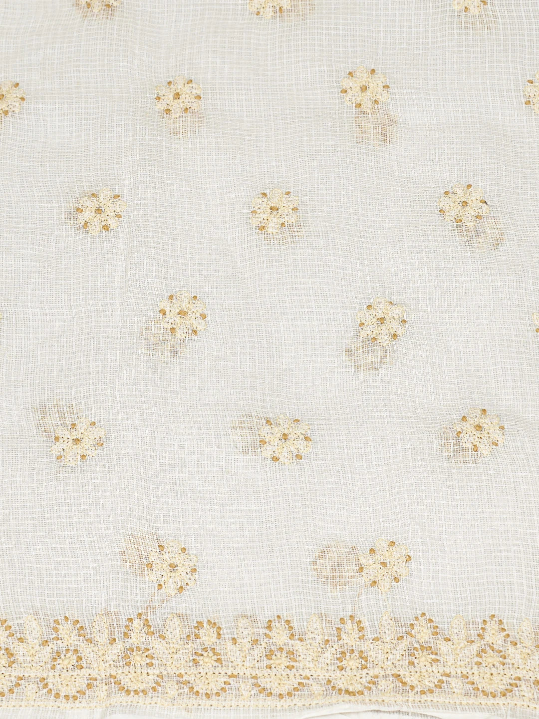 Ada Hand Embroidered Cream Kota Lucknowi Chikankari Unstitched Kurta Dupatta Set 01A831665