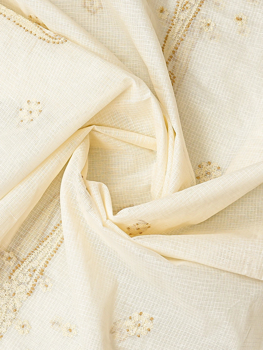 Ada Hand Embroidered Cream Kota Lucknowi Chikankari Unstitched Kurta Dupatta Set 01A831665