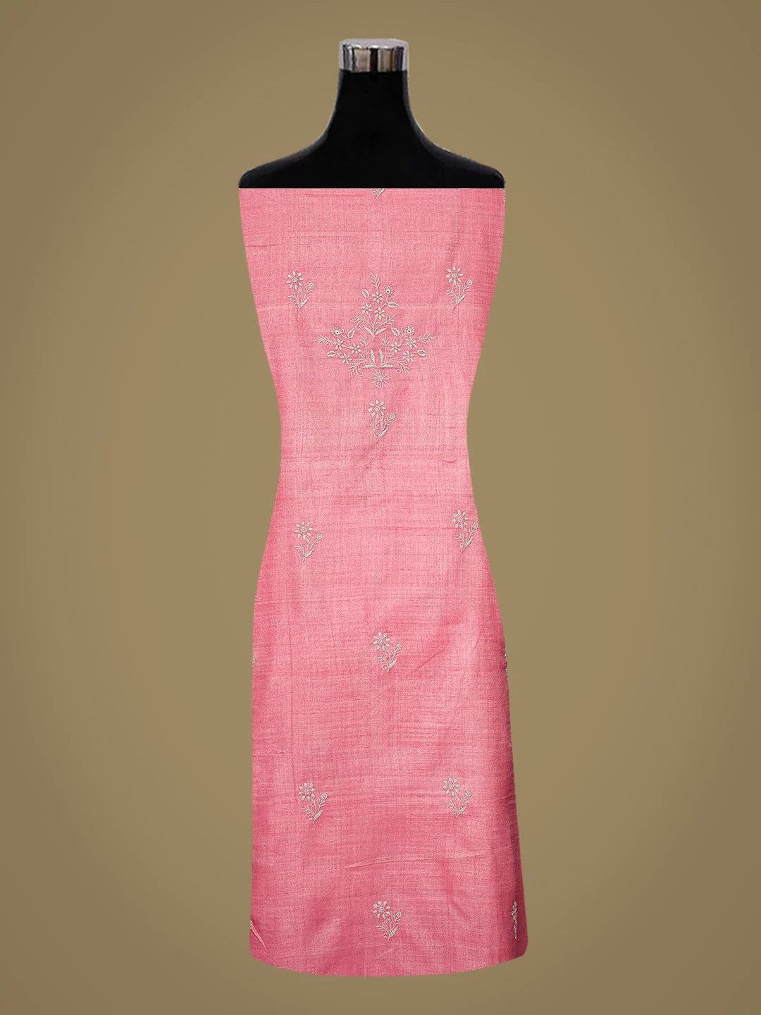 Ada Hand Embroidered Carrot Pink Silk Lucknowi Chikankari Unstitched Suit Piece 01A729207