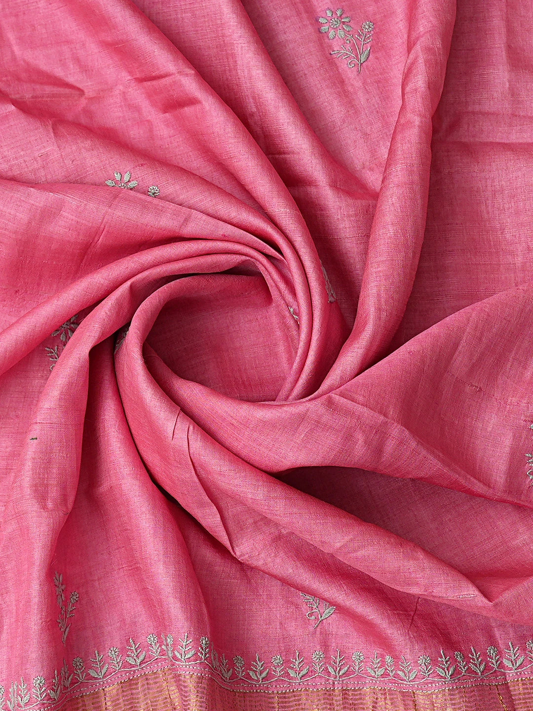 Ada Hand Embroidered Carrot Pink Silk Lucknowi Chikankari Unstitched Suit Piece 01A729207