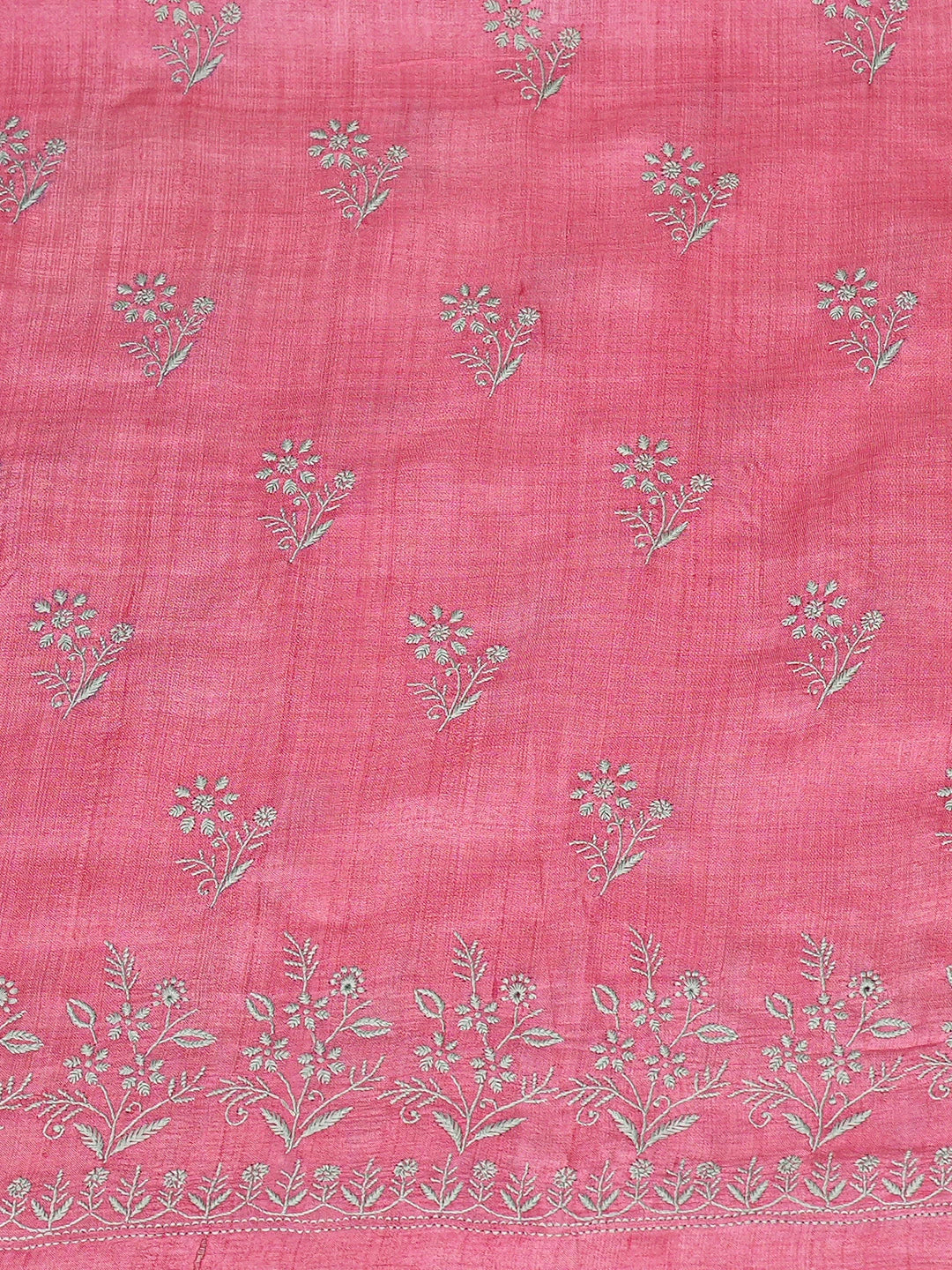 Ada Hand Embroidered Carrot Pink Silk Lucknowi Chikankari Unstitched Suit Piece 01A729207
