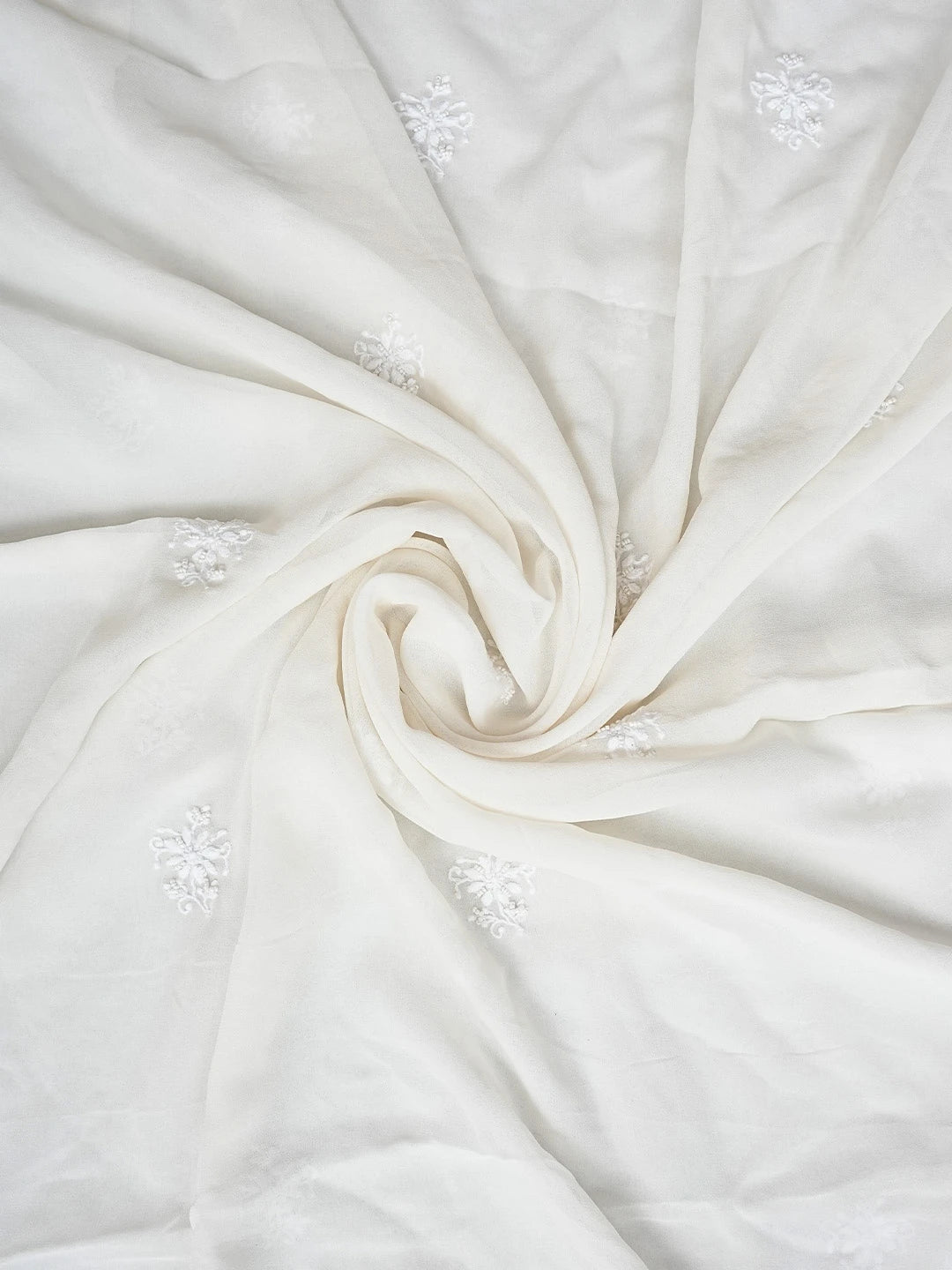 Ada Hand Embroidered White Pure Georgette Lucknowi Chikankari Unstitched Kurta Dupatta Set With Pearl Work 01A788579