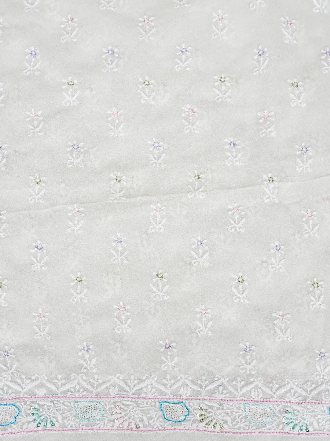 Ada Hand Embroidered White Pure Georgette Lucknowi Chikankari Unstitched Kurta Dupatta Set With Pearl Work 01A788579