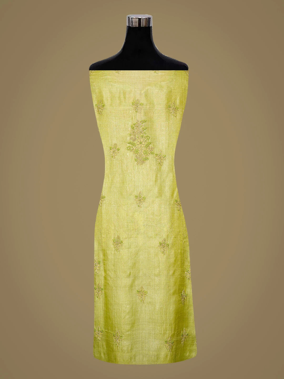 Ada Hand Embroidered Lime Green Silk Lucknowi Chikankari Semi-stitched Suit Piece With Muqaish Work 01A832440