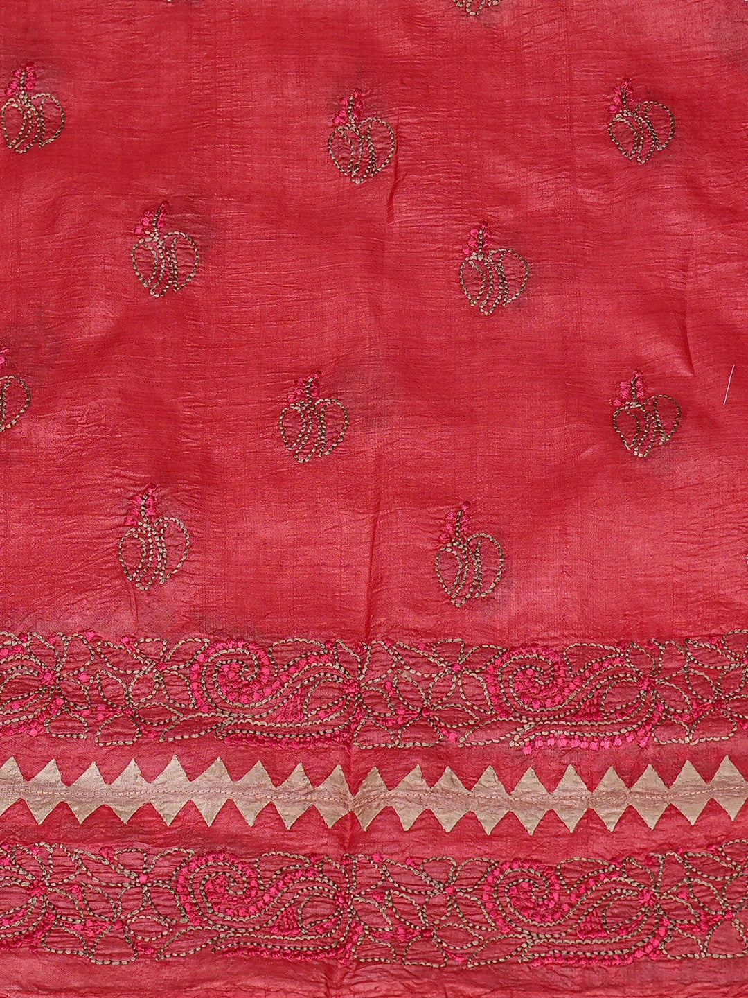 Ada Hand Embroidered Carrot Pink Silk Lucknowi Chikankari Semi-stitched Suit Piece With Muqaish Work 01A832472