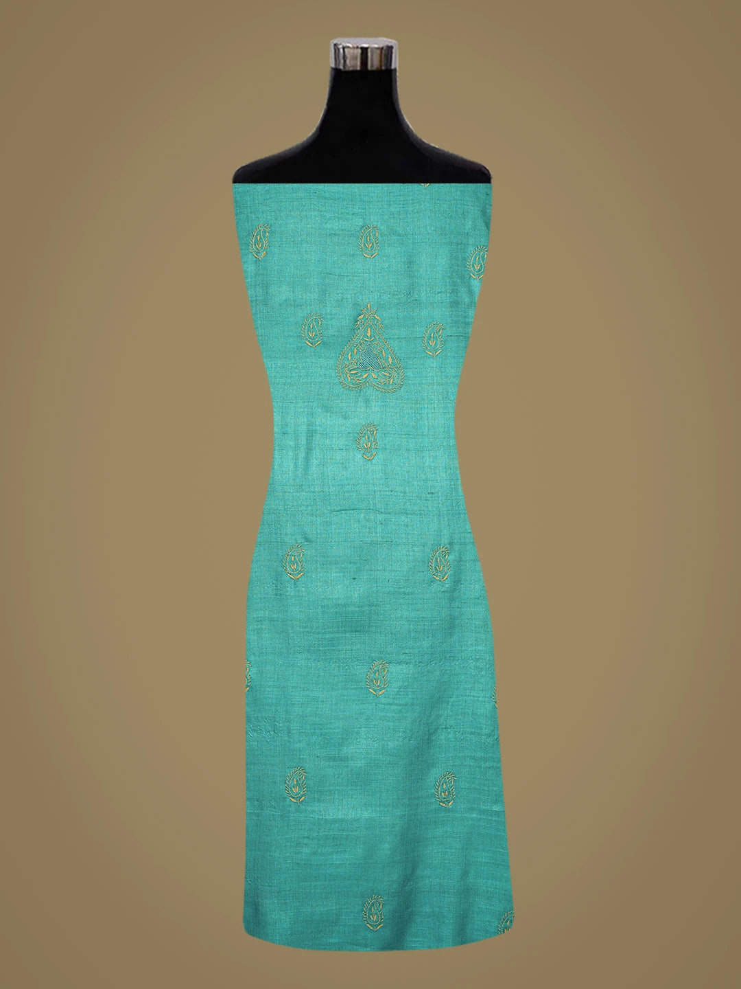 Ada Hand Embroidered Peacock Blue Silk Lucknowi Chikankari Unstitched Suit Piece 01A826450