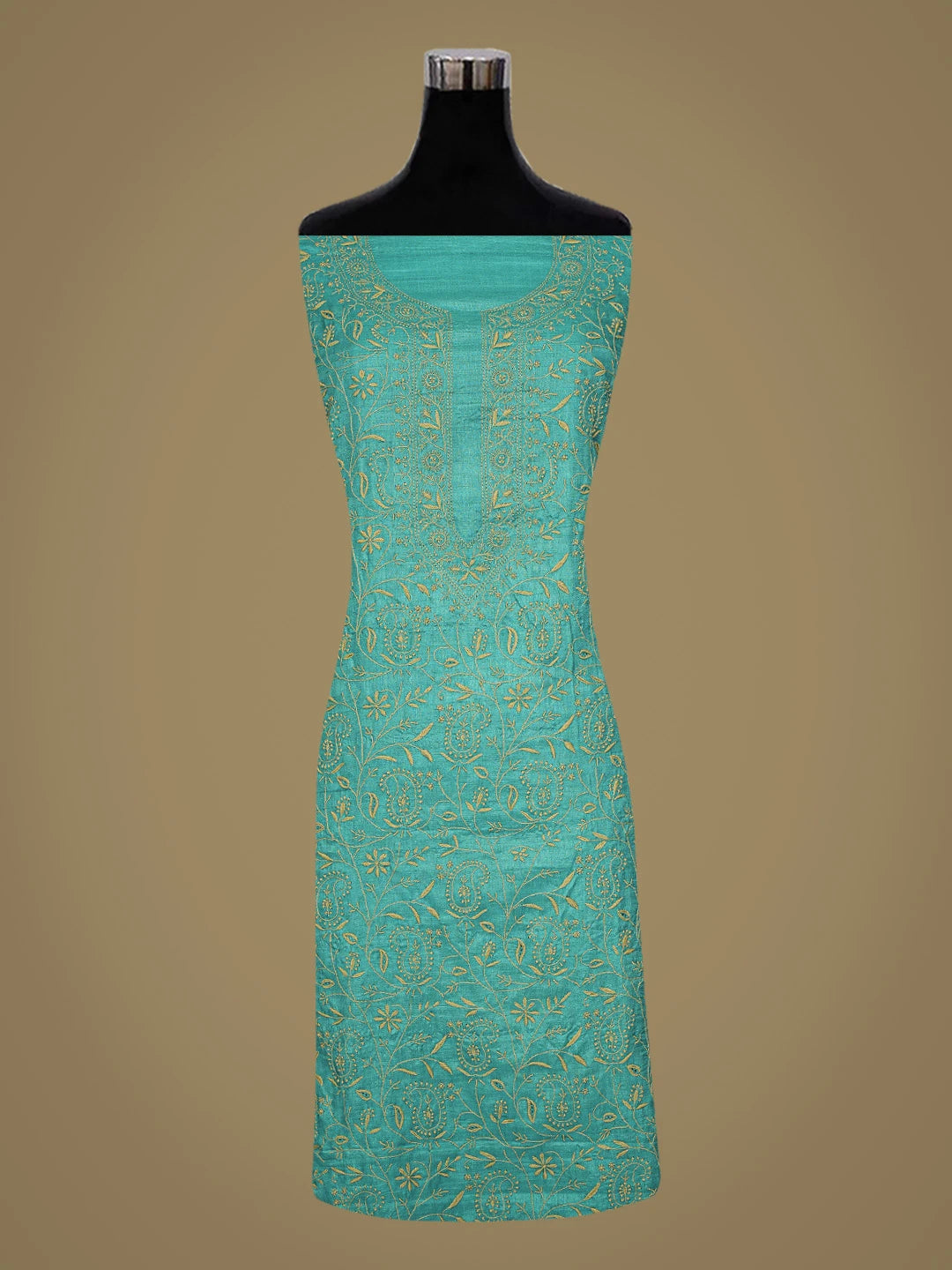 Ada Hand Embroidered Peacock Blue Silk Lucknowi Chikankari Unstitched Suit Piece 01A826450