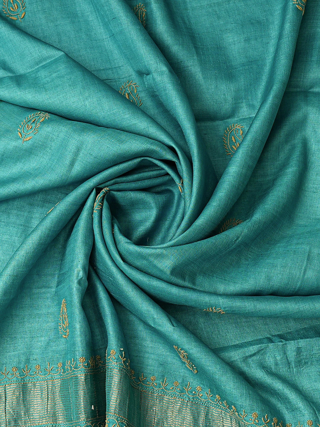 Ada Hand Embroidered Peacock Blue Silk Lucknowi Chikankari Unstitched Suit Piece 01A826450