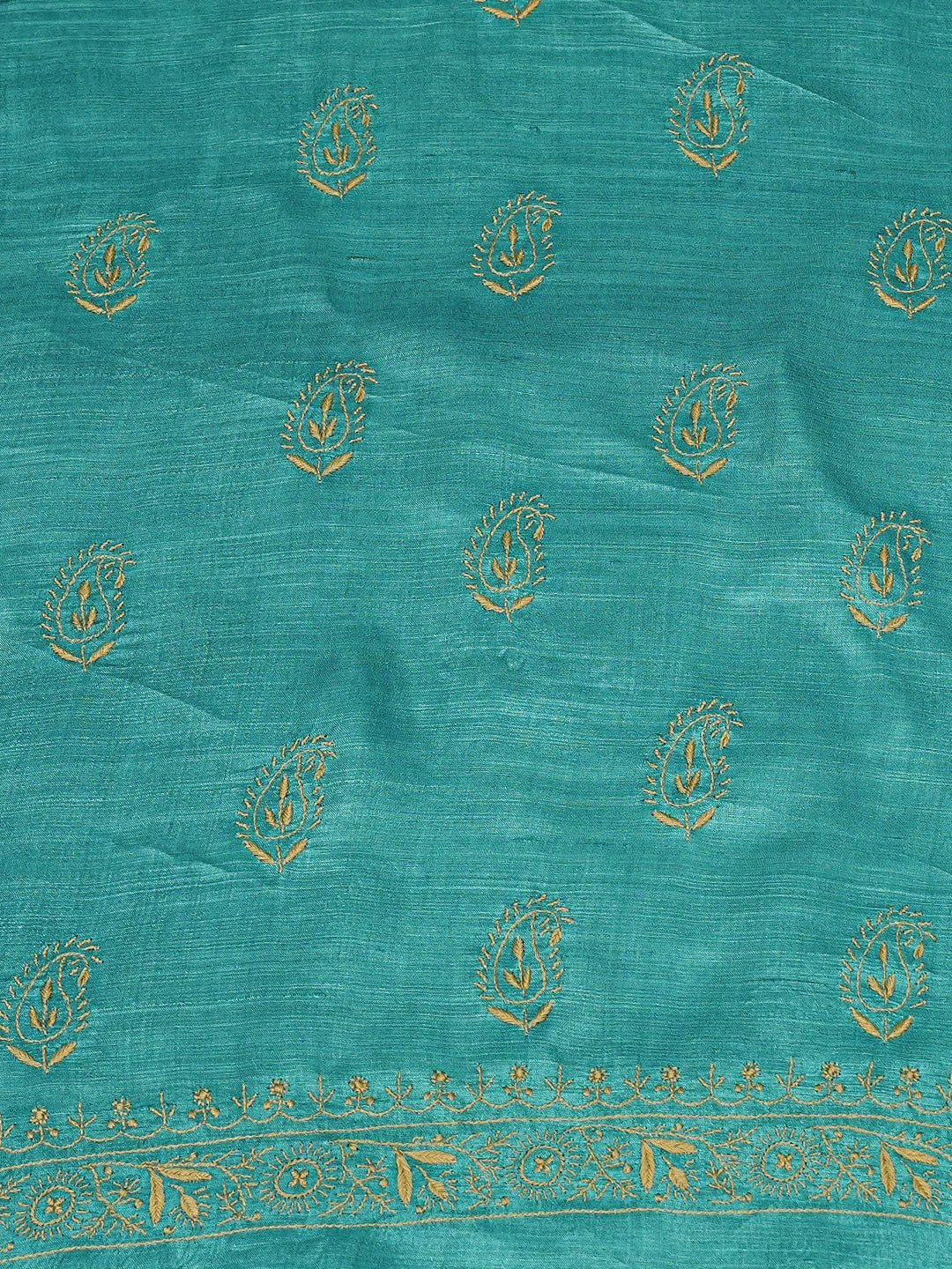 Ada Hand Embroidered Peacock Blue Silk Lucknowi Chikankari Unstitched Suit Piece 01A826450
