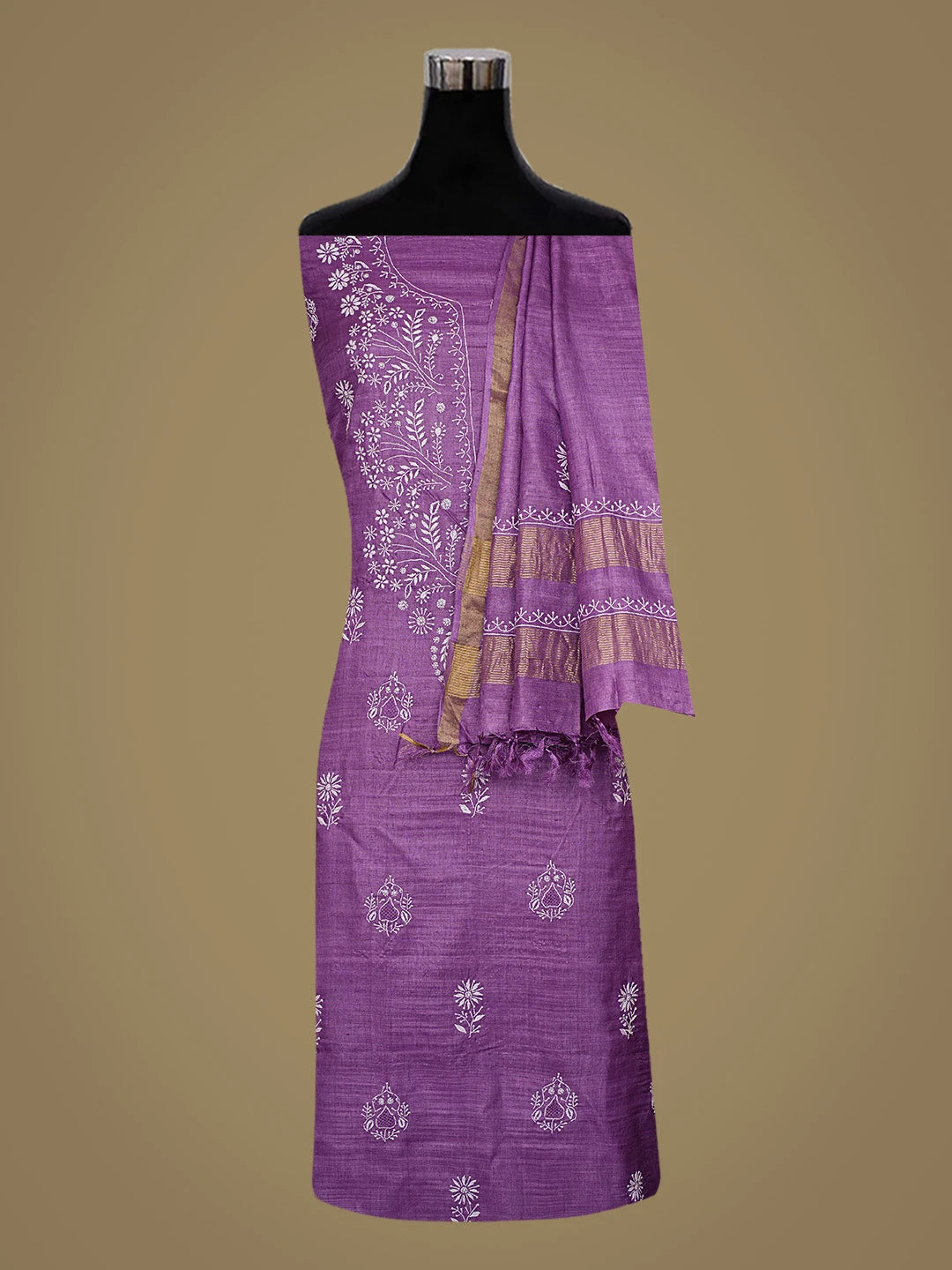 Ada Hand Embroidered Purple Silk Lucknowi Chikankari Unstitched Suit Piece 01A826332