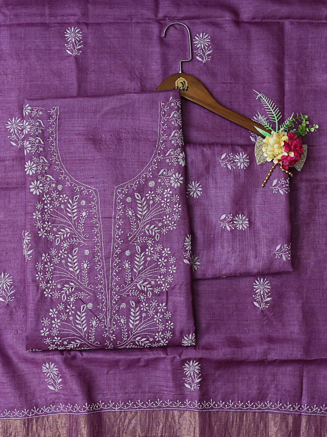 Ada Hand Embroidered Purple Silk Lucknowi Chikankari Unstitched Suit Piece 01A826332