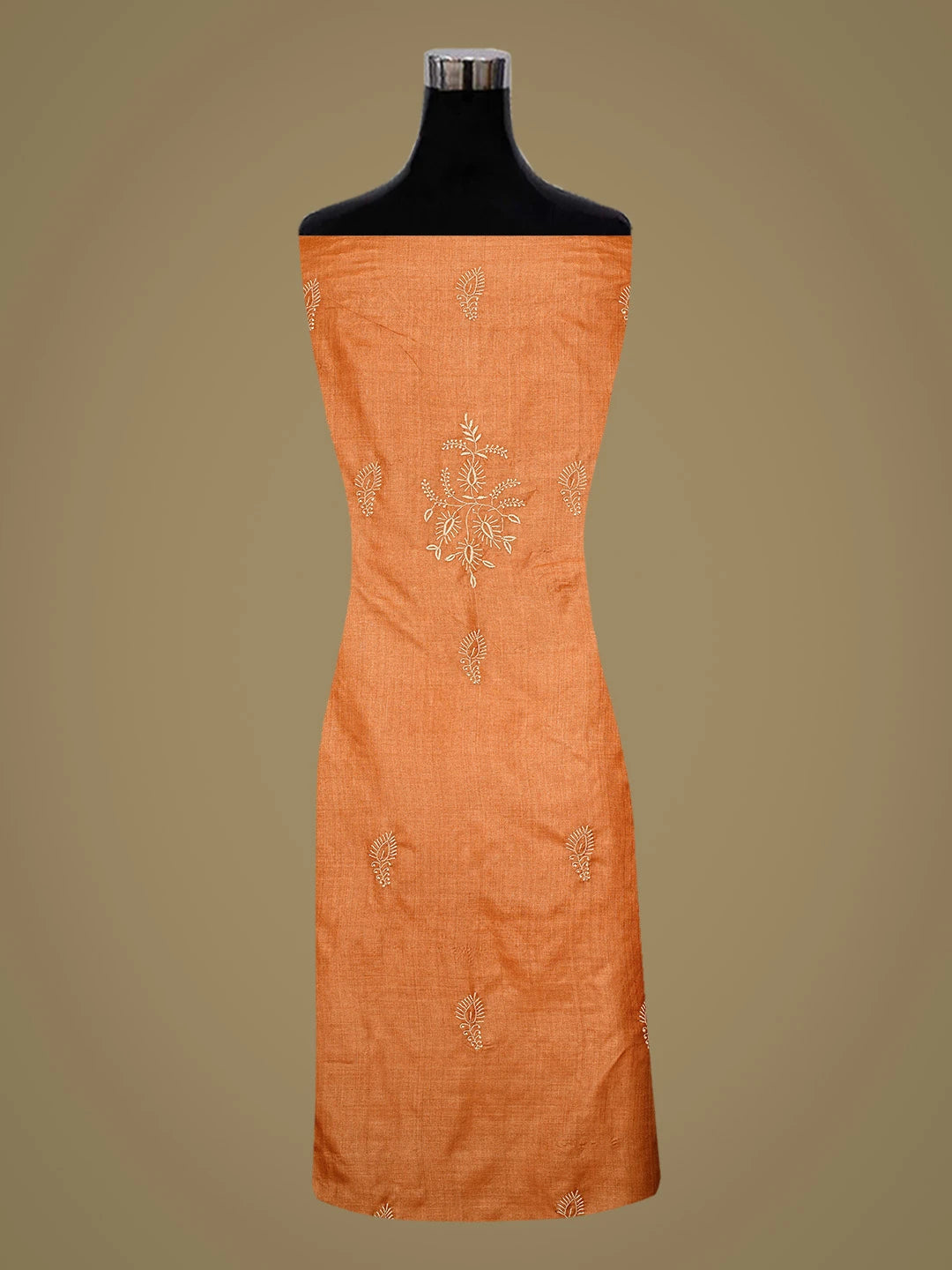 Ada Hand Embroidered Rust Tussar Silk Lucknowi Chikankari Unstitched Suit Piece 01A809107