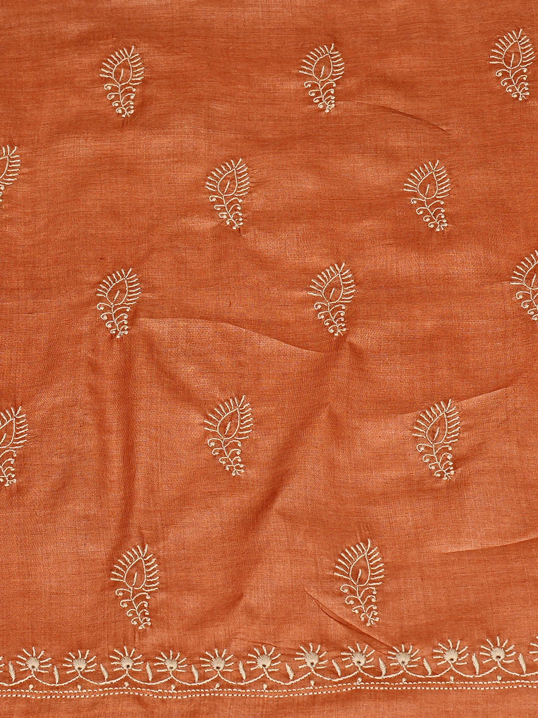 Ada Hand Embroidered Rust Tussar Silk Lucknowi Chikankari Unstitched Suit Piece 01A809107