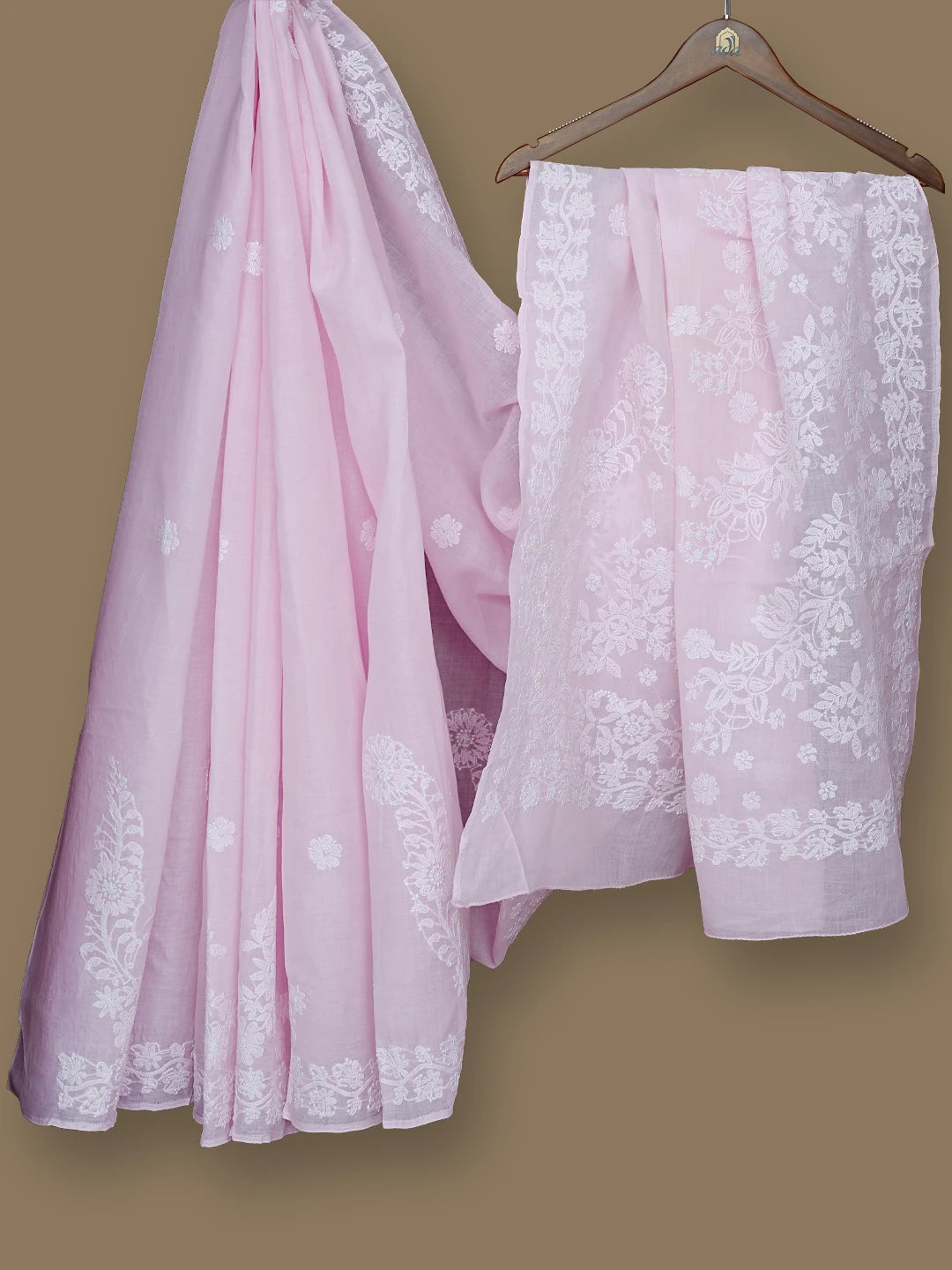 Ada Hand Embroidered Pink Cotton Lucknowi Chikankari Saree With Blouse 01A732900